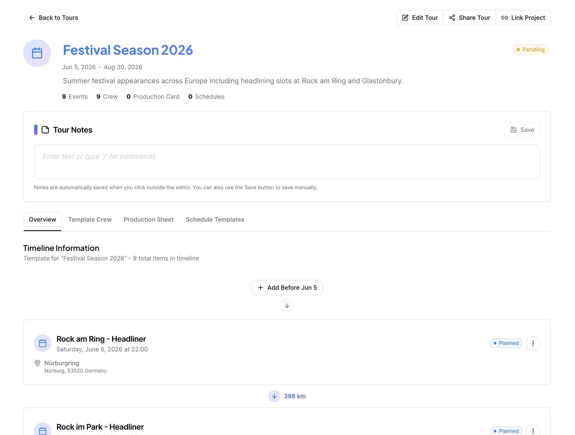 Tour Planning & Templates